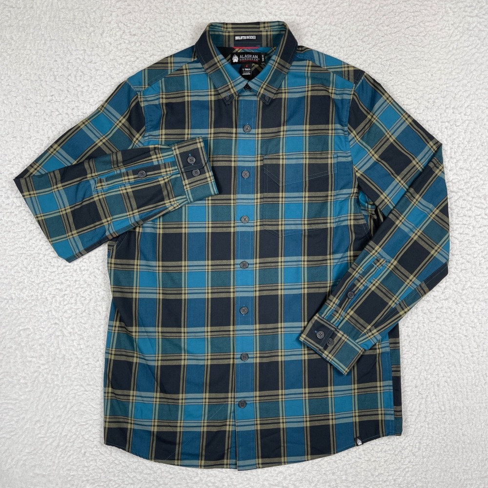 Alaskan Hardgear Button Down‎ Shirt Mens L Tall Blue Plaid Slim Untucked Outdoor